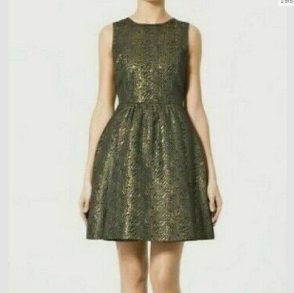 Zara Dresses & Skirts - 𝅺zara GOLD/BRONZE LADIES SLEEVELESS BROCADE DRESS- M